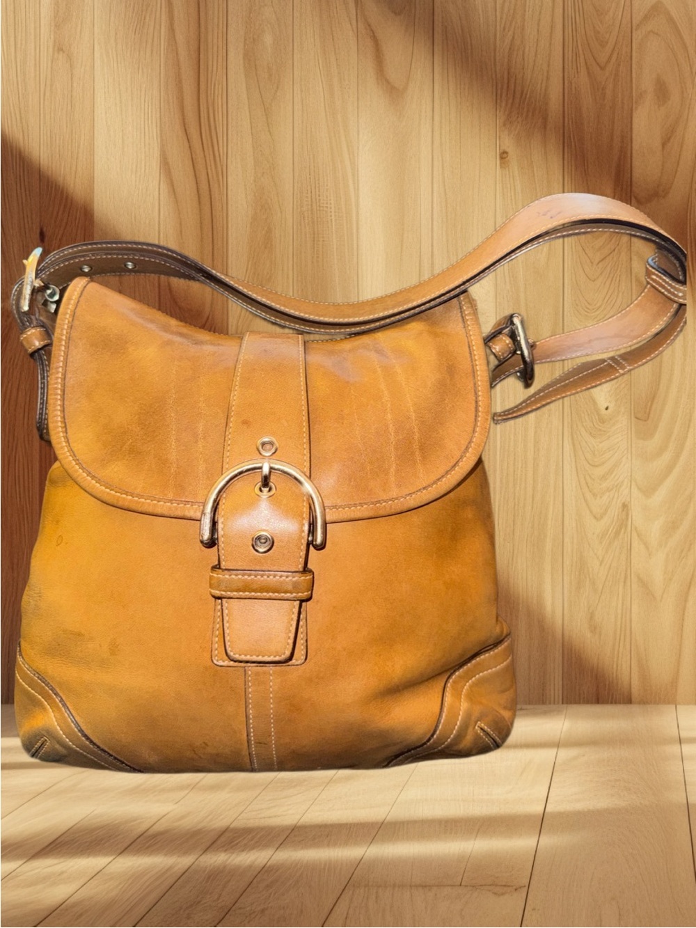 Coach Vintage SoHo Camel Leather Convertible Flap Shoulder Crossbody Y2K 9480